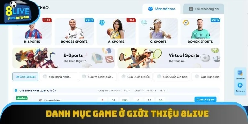 Danh mục game ở giới thiệu 8Live